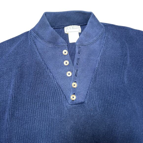 Vintage L.L Bean Heavy Knit Sweater Men sz Large Blue Henley fisherman USA 90s - Picture 3 of 4